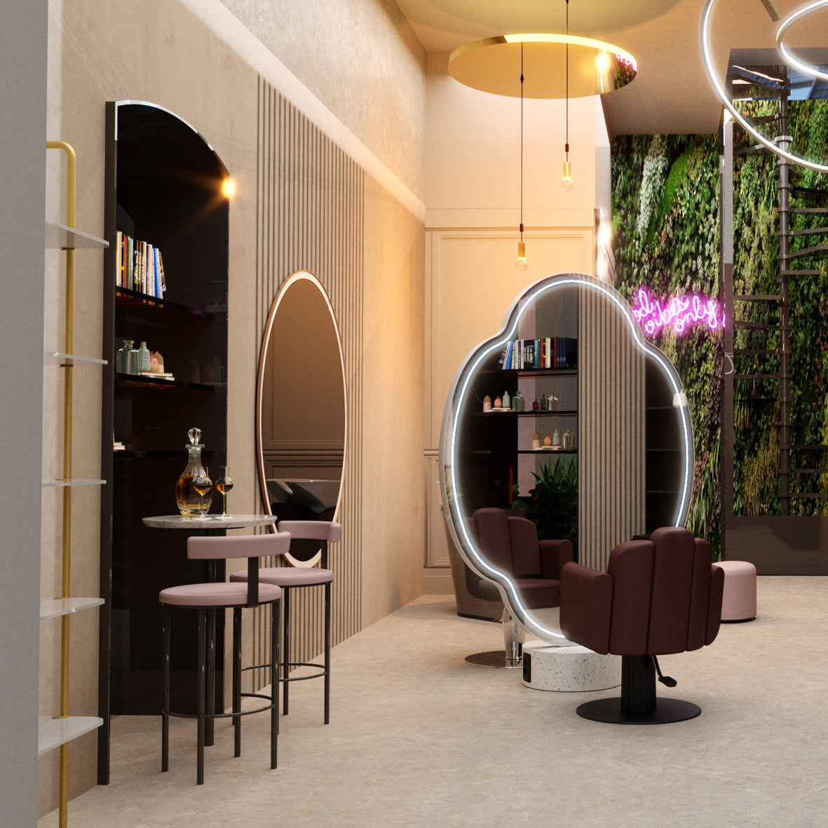 Venezia peilipaikka LED-valaistuksella parturi-kampaamoon