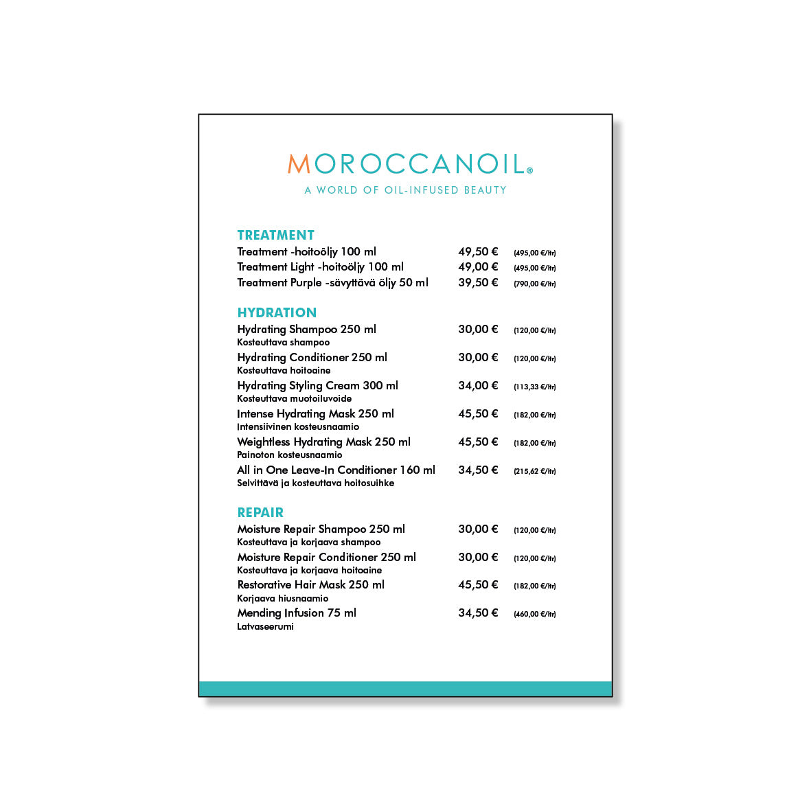 MOROCCANOIL - hinnasto A6