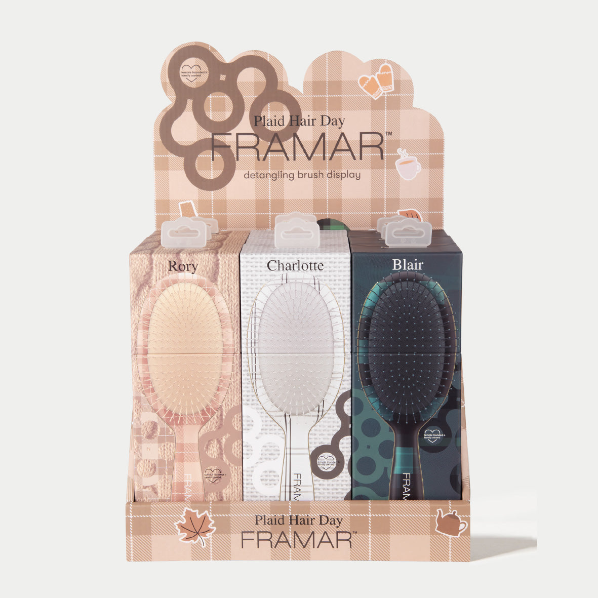 FRAMAR Detangle Brush -display, Plaid Hair Day (9 harjaa)